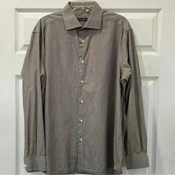 AR Camicie Made in Italy Brown and White Striped Button Down Shirt Neck Size 18 - Picture 1 of 5